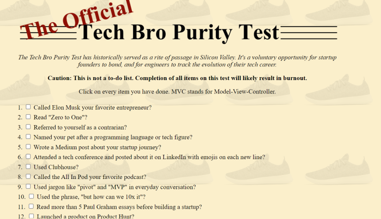 Tech Bro Purity Test